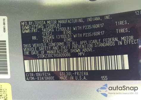 2017 Toyota Sienna Le 8 Passenger из США, поврежденный, VIN 5TDKZ3DC1HS809066